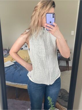 Altar'd State Gray and Cream Herringbone Fleece Zip Jacket vest